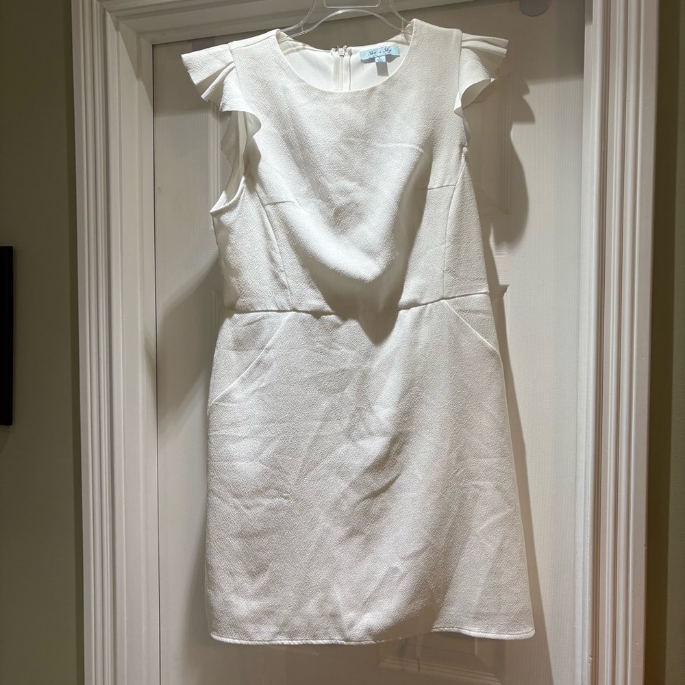 She + Sky White Ruffle Sleeve Mini Dress